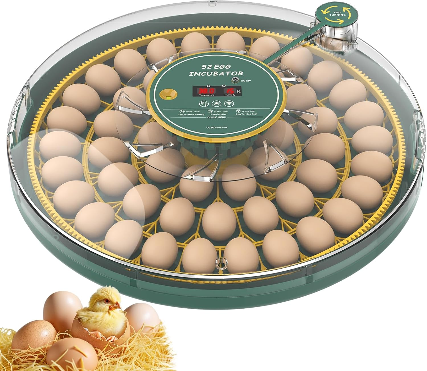 Advwin 52 Eggs Incubator with Temperature Control, Egg Incubator with Automatic Egg Turning and Humidity Display, Built-In Egg Candler Incubator for Hatching Chicken image number 2