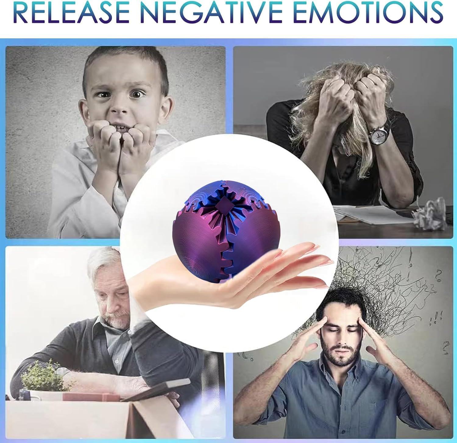 Gear Ball - 3D Printed Gear Ball Spin Ball or Cube Fidget Toy, Gear Sphere, Gear Ball Fidget Toy, Stress Ball, Gearsphere Desk Toy, Fidget Ball, Gear Toy for Stress and Anxiety Relaxing (D) image number 5