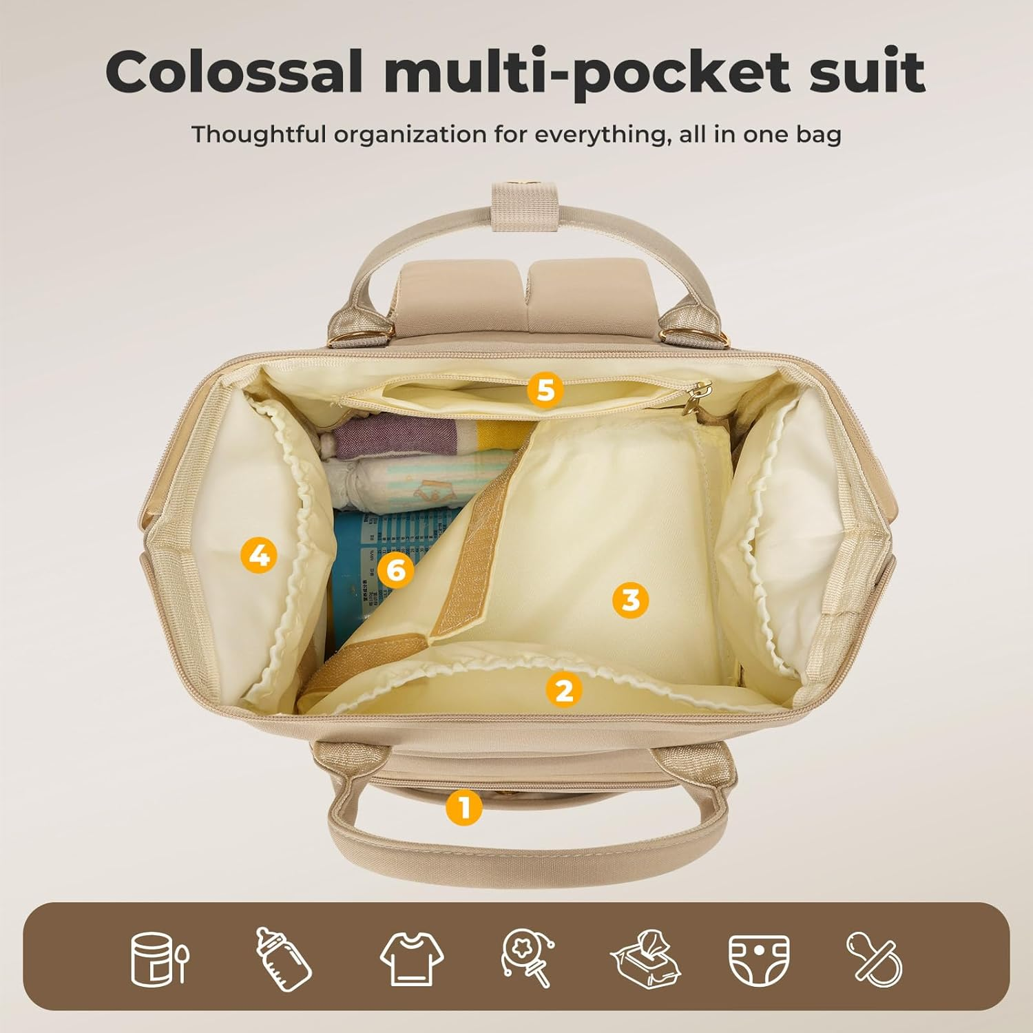 Bopeep Nappy Changing Bag, Multifunctional Waterproof Travel Diaper Bag Backpack with Diaper Changing Pad Baby Care Bag with Stroller Straps Baby Stuff Travel Backpack image number 2