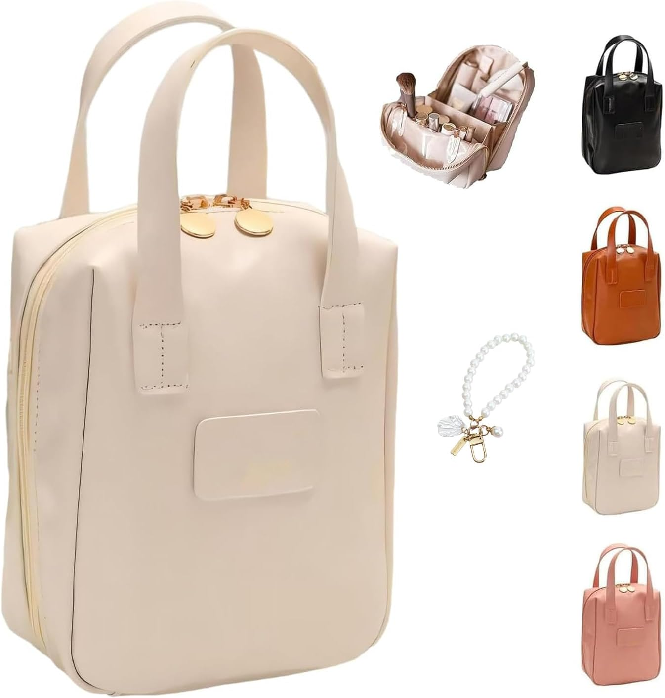 Eretinputc Makeup Bag,Travel Premium Makeup Bag for Women,Large Opening Portable Travel Cosmetic Bag for Easy Access, White, Simplicity image number 1