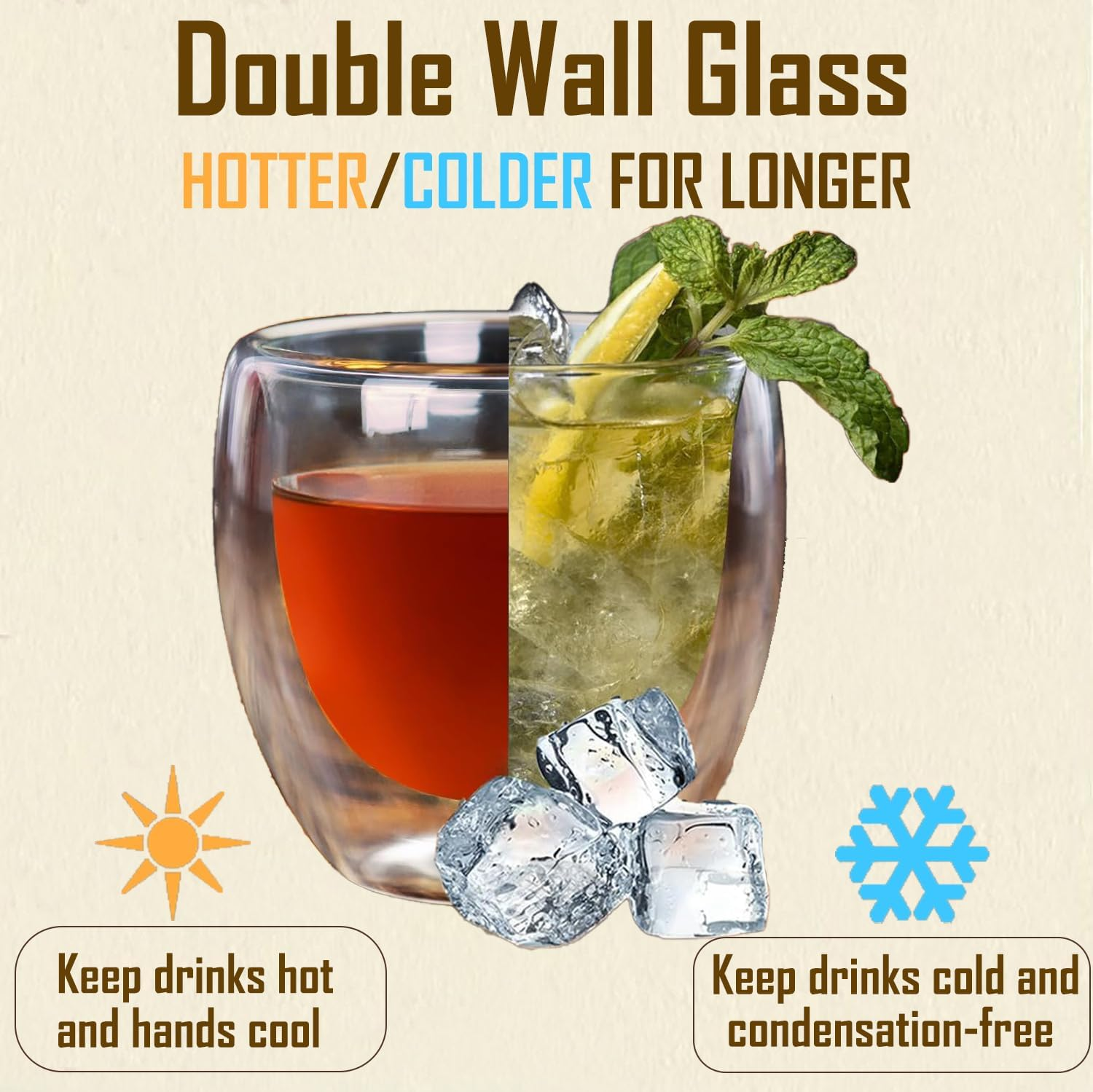 VLIEOVHN 6 Pack Glass Coffee Mugs 250ML, Double Walled Insulated Thermal Mugs for Latte Cappuccino Cocoa Milk Cafe Juice Tea, Clear Espresso Cups Set Glassware (250ML X 6)