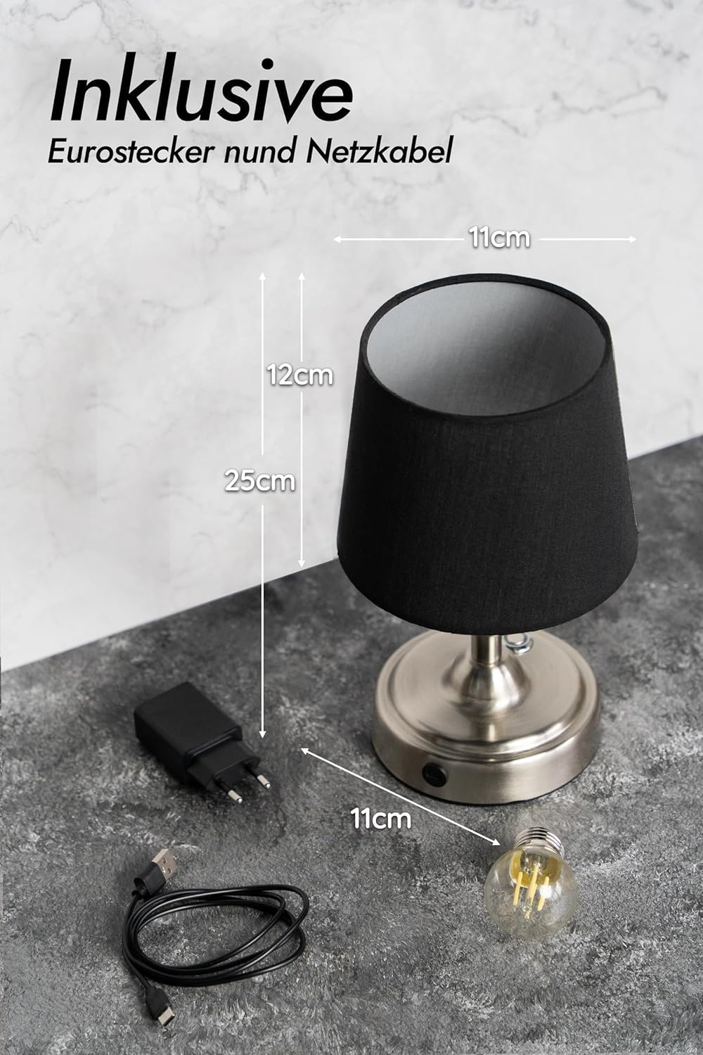 GEYUEYA Home Wireless LED Table Lamp, Wireless Battery with 3 Colour Temperatures, Continuously Dimmable, Touch Lamp with Battery USB-C, Camping Lamp, Warm White (Silver) image number 4