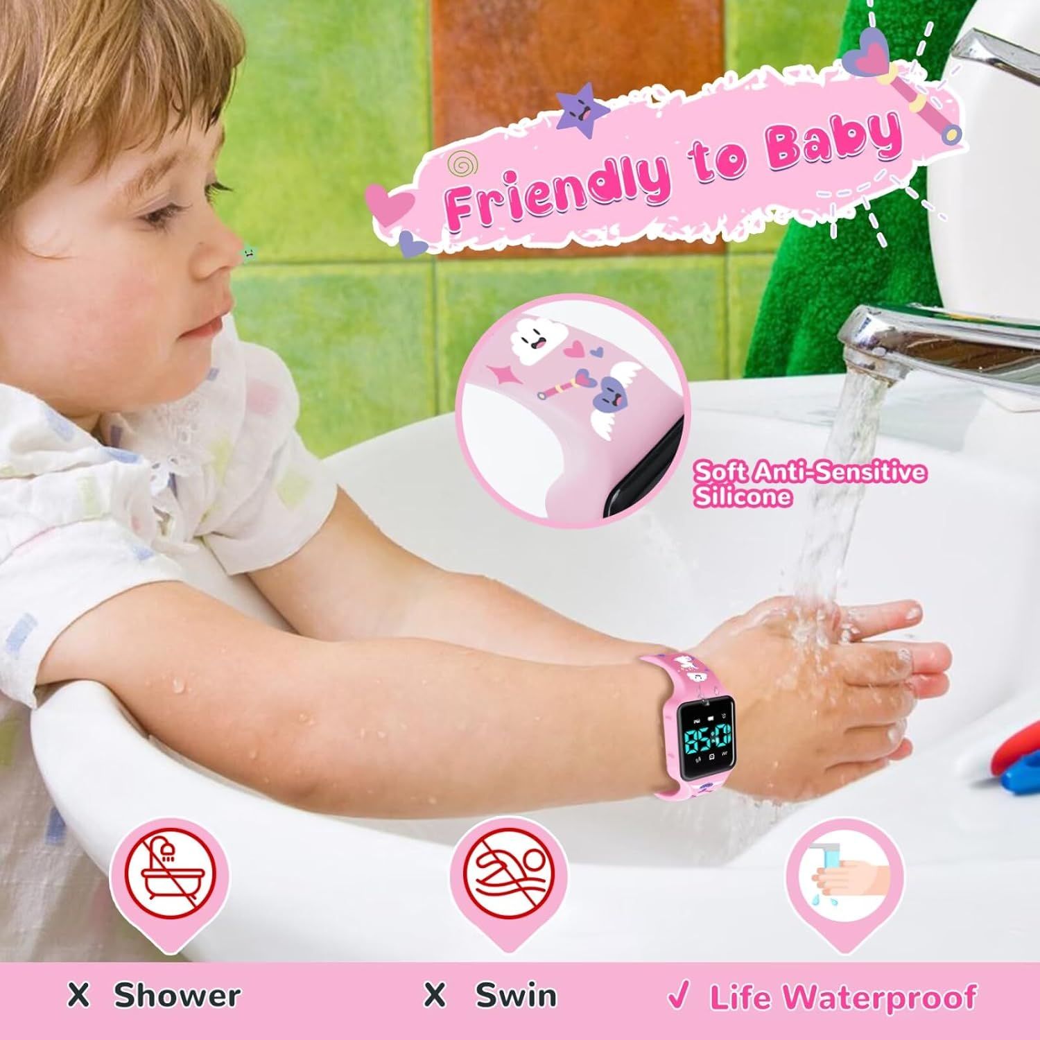 Potty Training Watch for Toddler with Countdown, Alarms, Music or Vibration Alerts - Waterproof Toddler Toilet Trainer for Boys & Girls Ages 2-9, 2-Rose-Unicorn, Digital image number 5