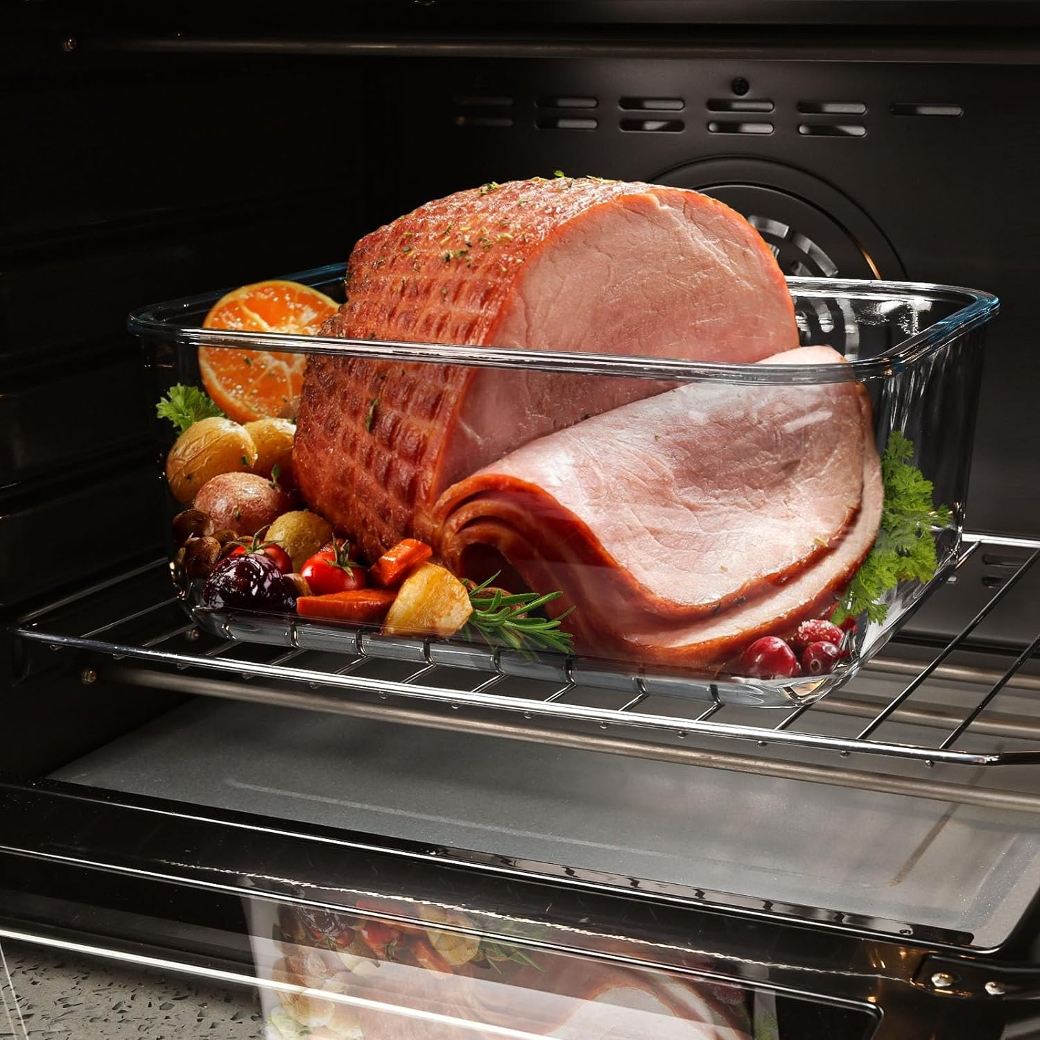 Large Glass Storage Containers with Lids, Watermelon Containers, Extra Large Glass Food Storage Airtight, Big Glass Containers Potluck, XL Glass Food Storage for Turkey Rotisserie Chicken, 220Oz/28Cup image number 2