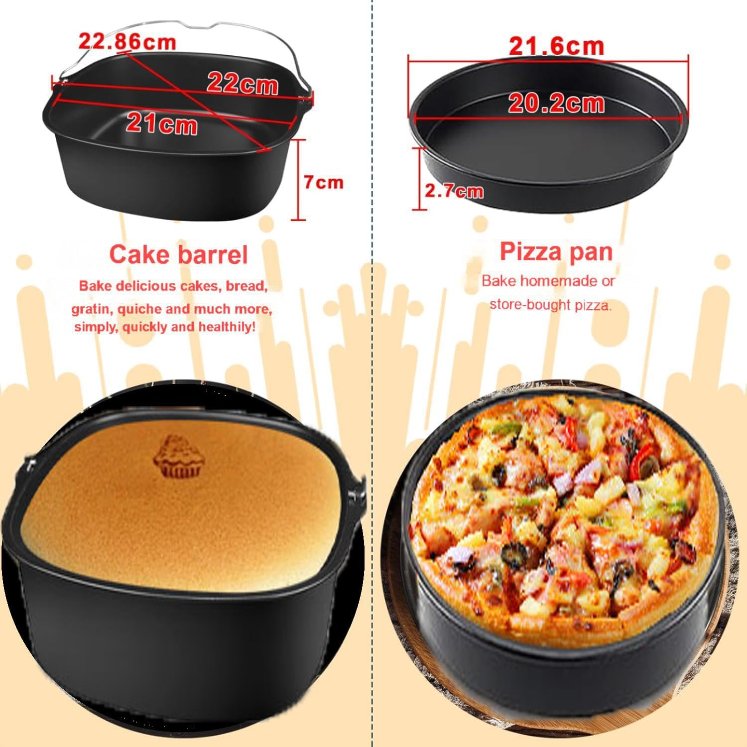 Air Fryer Accessories Set 8 Inch,12 Piece 22 Cm XXL Compatible for Philips 7.2L/8.3L,For COSORI 5.5L, for Tefal 6.5L, for Cecotec 6L. image number 6