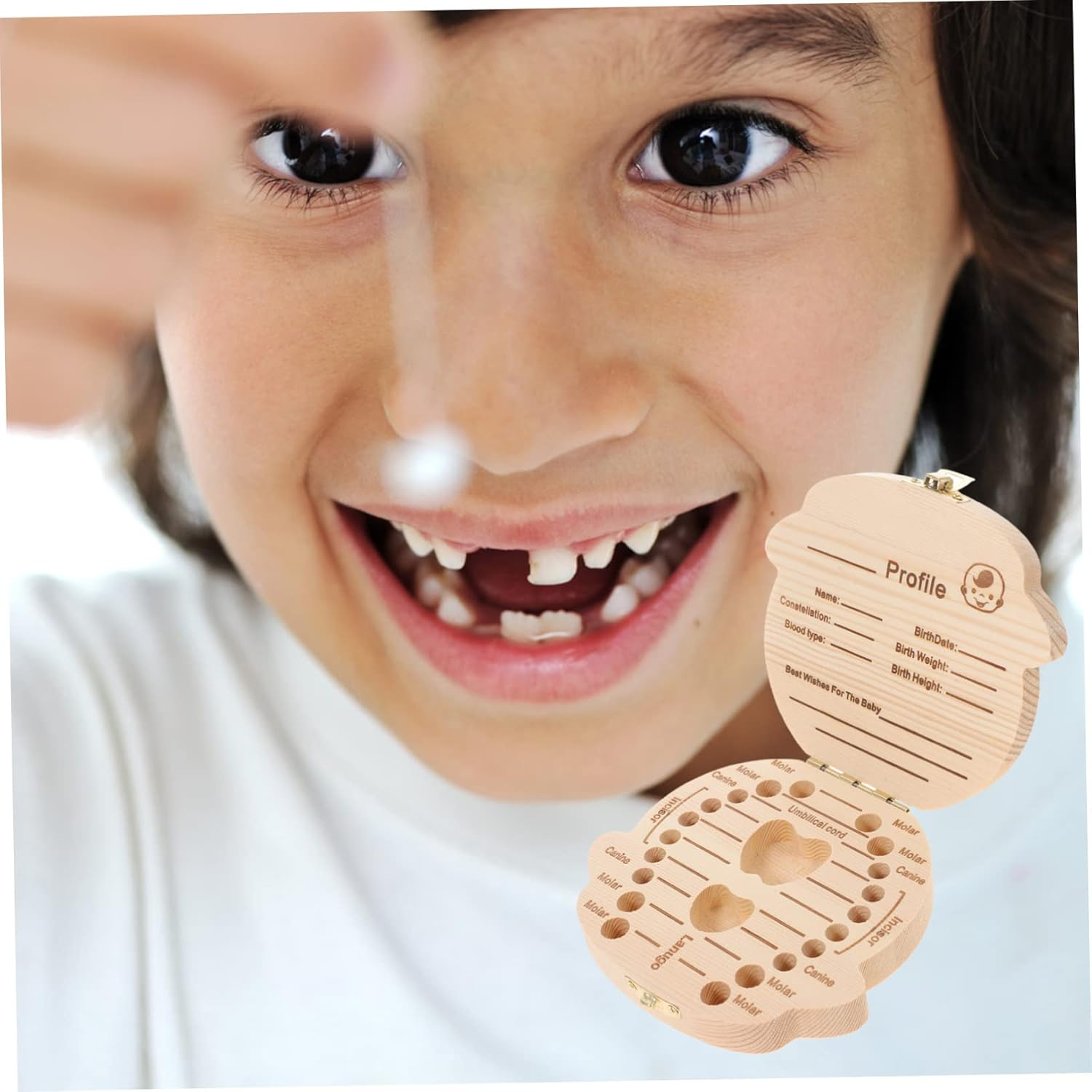 Luxshiny Wooden Baby Tooth Box Colorful Cartoon Boys Keepsake Case Baby First Tooth Organizer for Newborns image number 3