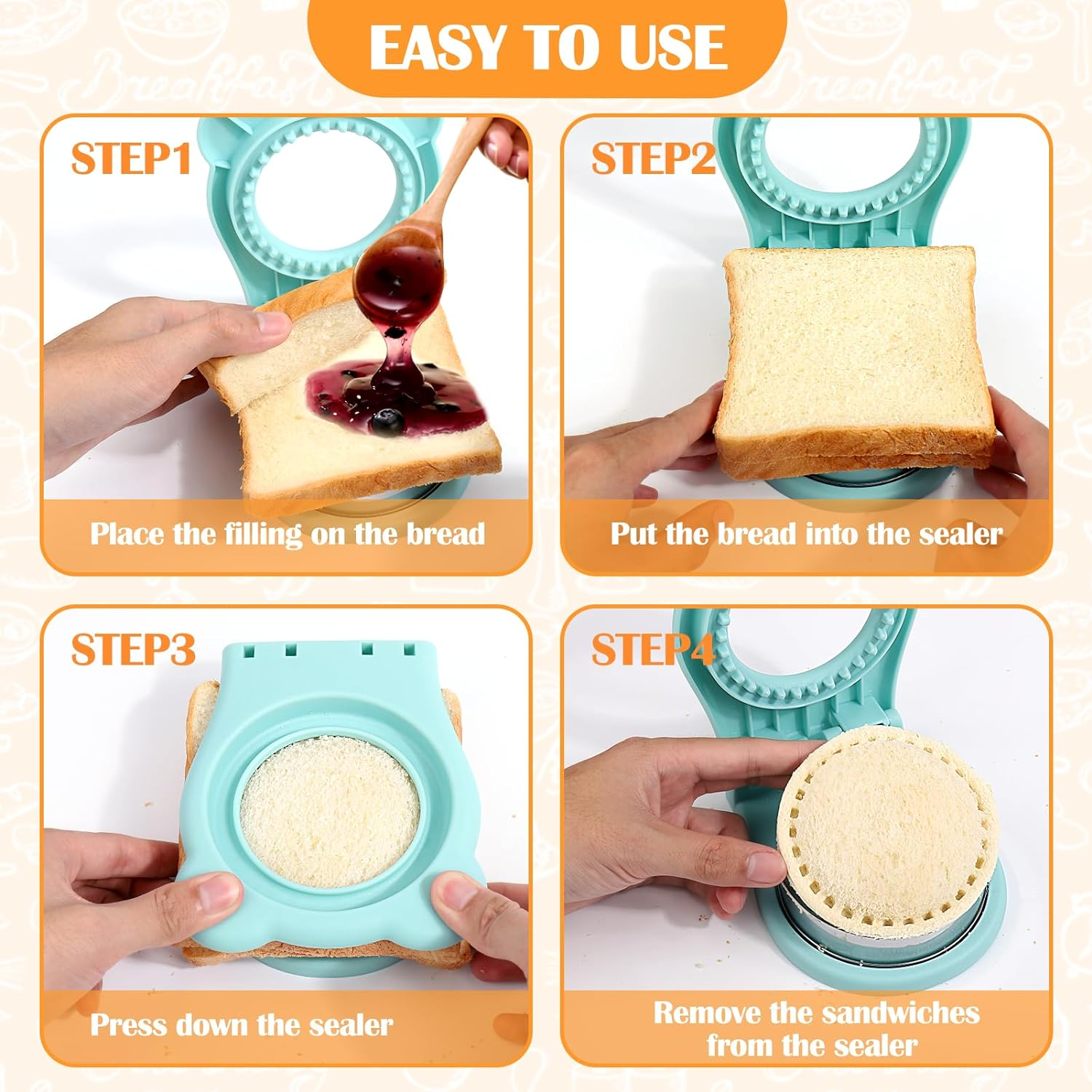 Sandwich Maker,2Pcs Sandwich Cutters for Kids Lunch,Crustless Breakfast Sandwich Cutter and Sealer Set Great for Children Boys Girls Lunchbox and Bento Box,Circle Square image number 3