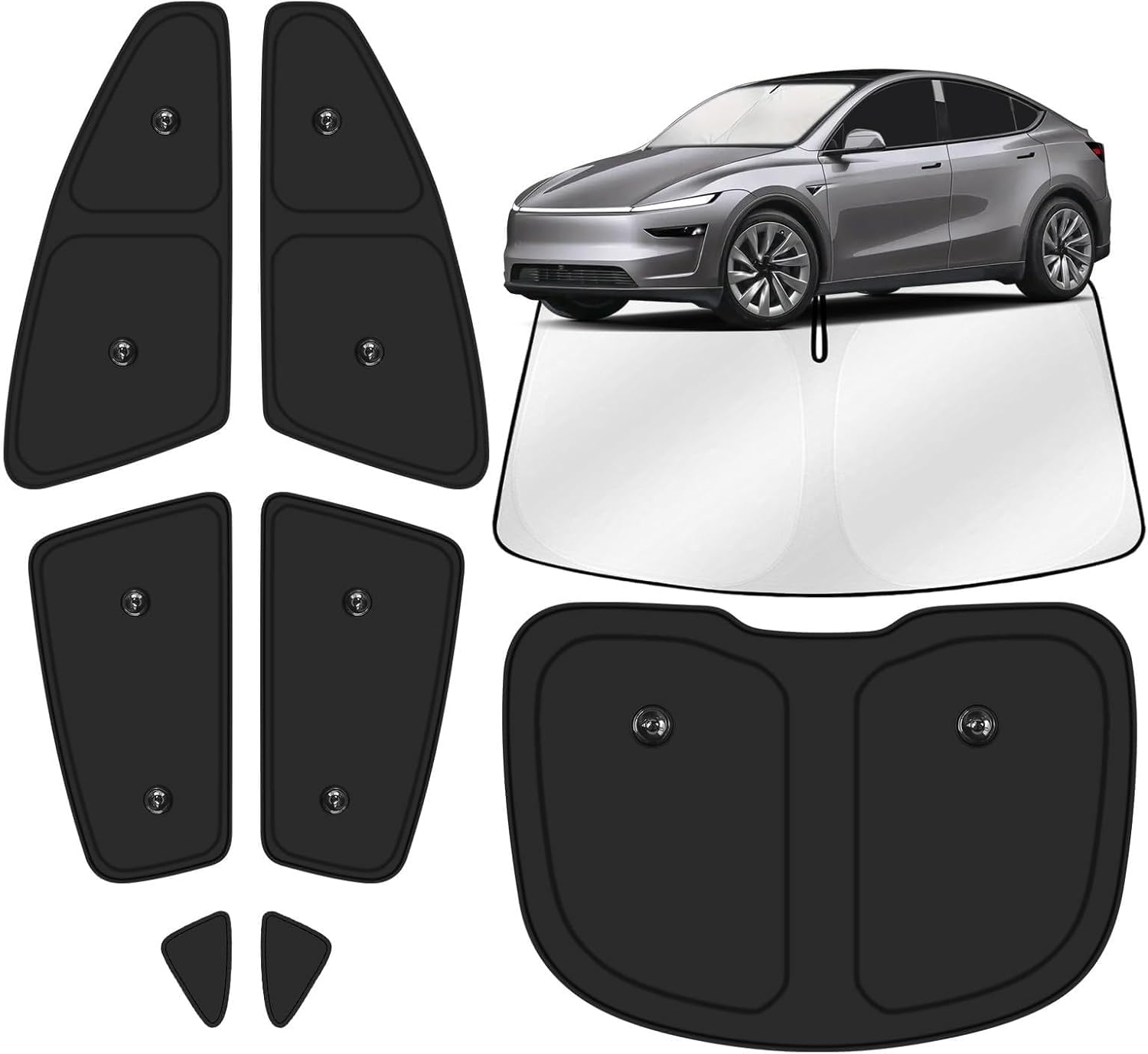 Car Window Shades for Tesla Model Y Juniper 2025 2026 with Suction Cups(No Falling), Custom Fit Side Window Sun Shade Set, Privacy UV Block Window Covers, Full Blackout Sunshade for Camping(8Pcs) image number 4