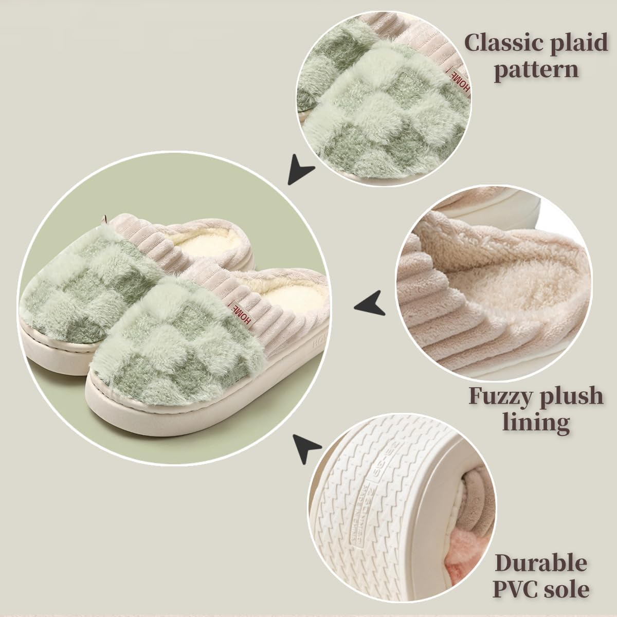 Checkered Slipper House Slippers for Women Men Plush Warm Fuzzy Slippers Flyffy Bedroom Shoes Indoor Slip On image number 3