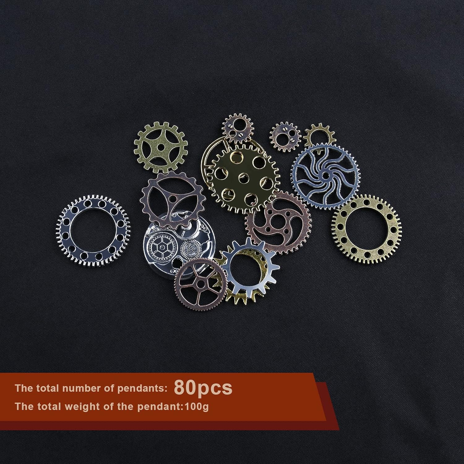 Emsea 80Pcs Assorted Vintage Steampunk Gears Skeleton Wristwatch Pendants Charms Kit Bronze Silver DIY Accessories for Jewelry Making image number 5