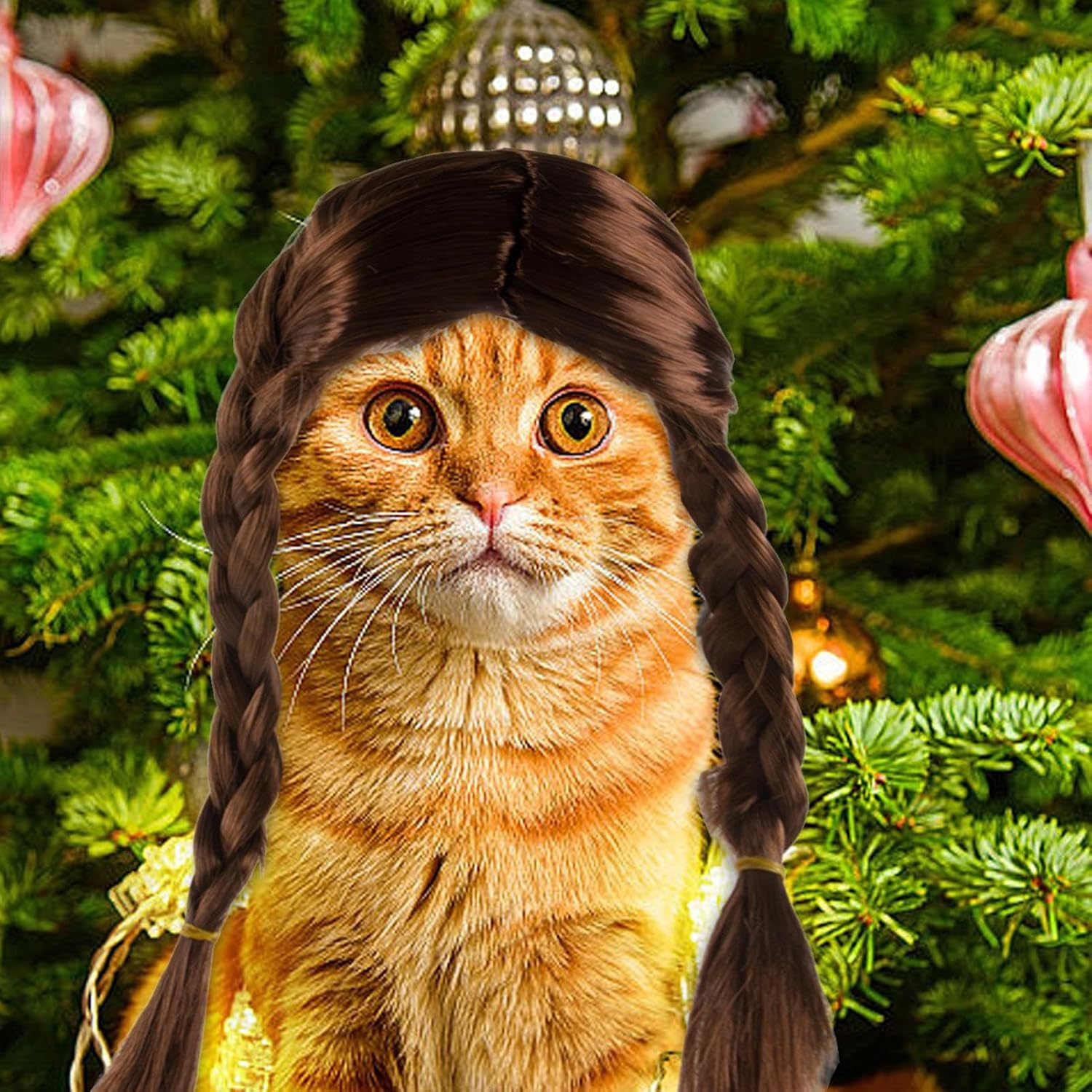 Dog Cosplay Wig,Brown Double Long Braid Cat Wig - Pet Cosplay Dog Wig for Halloween, Parties, Festivals Funny Pet Wig for Small Medium and Large Dogs