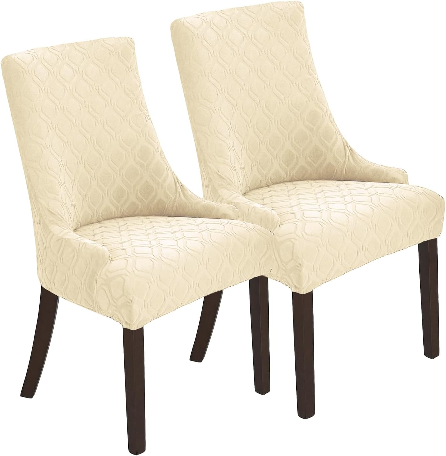 LANSHENG Stretch Rhombic Geometric Wingback Chair Covers Slipcover - Reusable Arm Chair Protector Cover, Washable Dining Chair Covers Protectors for Dining Room (Grey, Set of 2)