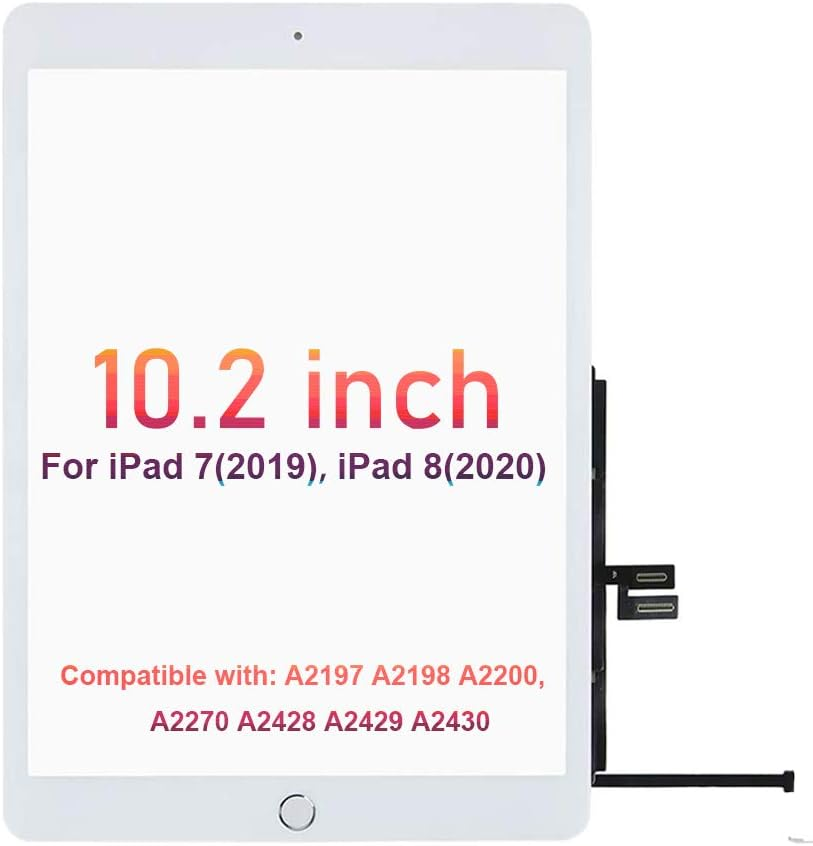 For Ipad 7Th/8Th Generation Screen Replacement Digitizer 10.2"(A2197,A2198,A2200,A2270,A2428,A2429,A2430),For Ipad 7/8 Screen Replacement Parts(No Lcd),+Home Button+Pre-Installed+Repair Tools(White) image number 1