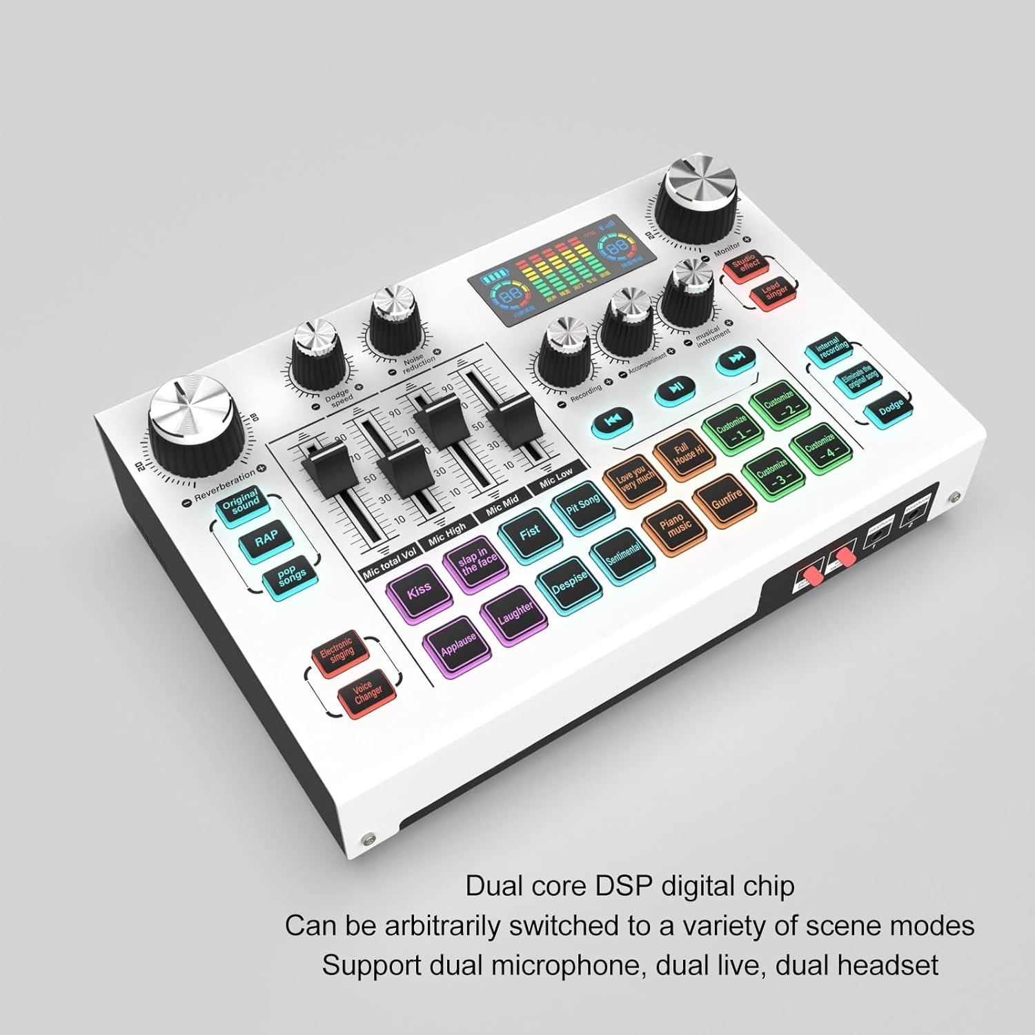 Professional Digital Mixer, USB Sound Interface Live Audio Mixer Sound Card Dual Core Digital Chip Sound Mixer, Support Dual Mic & Live & Headphones for Live Streaming Record image number 1