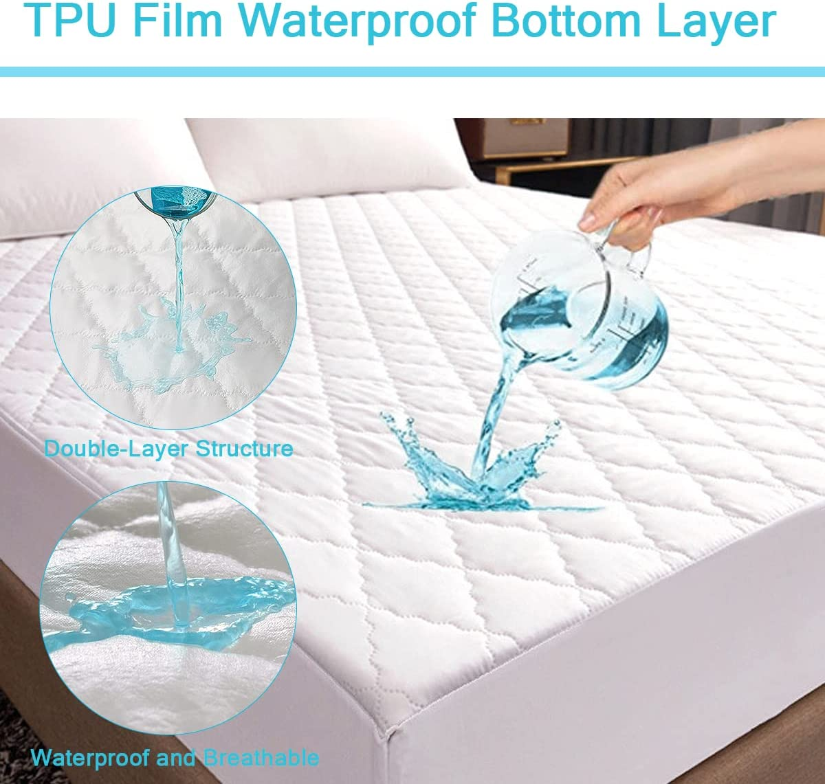 Mattress Protector Queen - Comfprote Premium Luxury Soft Cosy Mattress Cover - 100% Waterproof Breathable and Noiseless Bed Cover - Fitted and Deep Pockets White (Queen - 153 X 203 Cm） image number 6