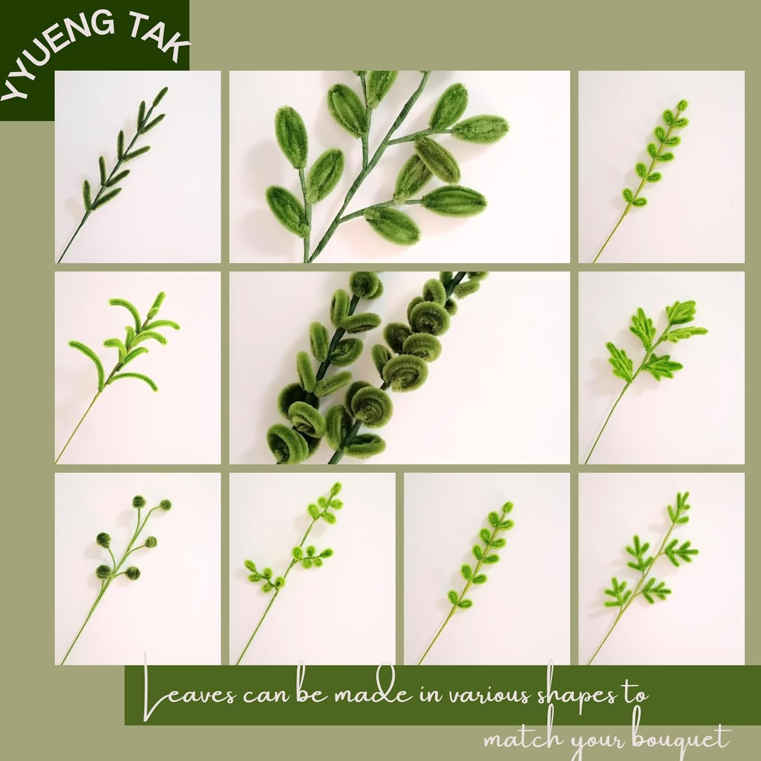 200 Pcs Green Pipe Cleaners(Dark & Light) and 15 Green Foral Wires,2 Gardening Tapes,Hot Glue Stick,Pipe Cleaners for Crafts,Flower Making Kit,Pipe Cleaner Flowers