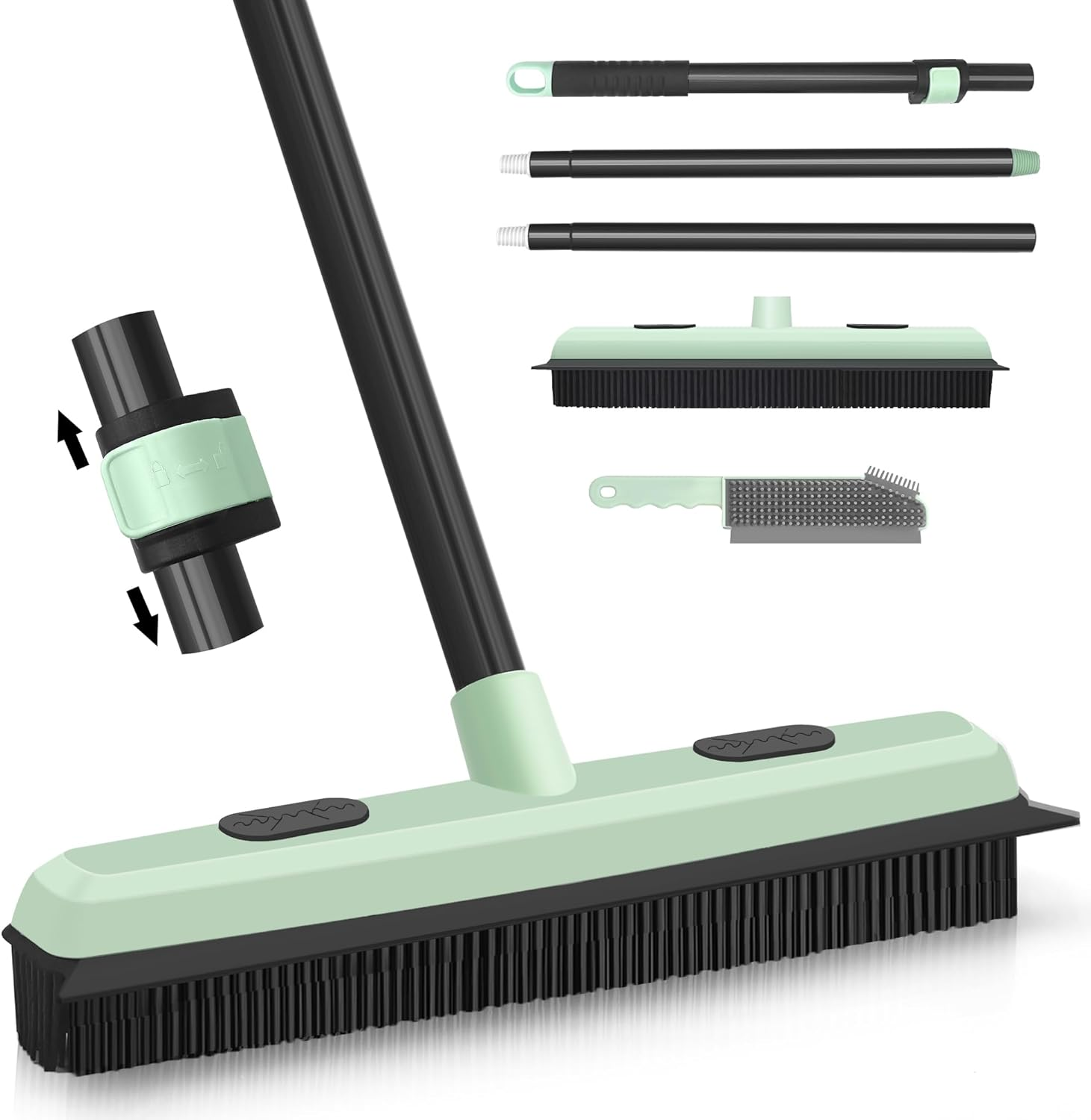 DALIPER Upgraded Rubber Broom Pet Hair Remover with Squeegee Fur Sweeper Small Detailing Lint Brush to Fluff Carpet Rug Tile Hardwood Floor