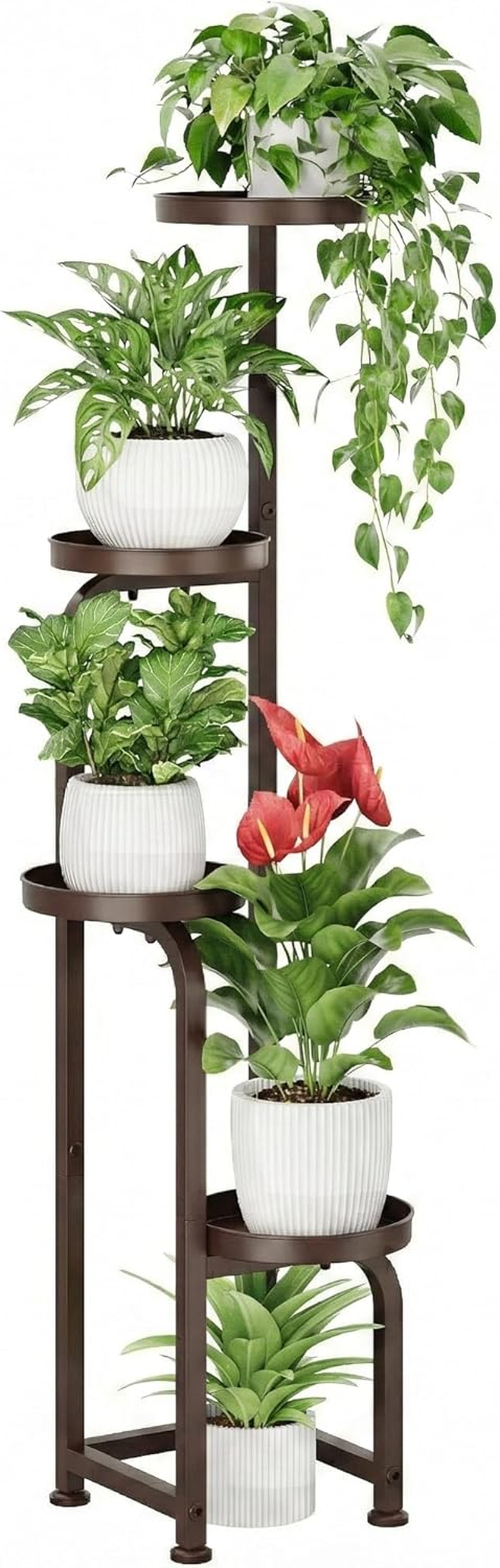 Bamworld Corner Plant Stand Indoor Outdoor, Tall Metal Flower Pot Stands for Multiple Plants, 4 Tier Brown Heavy Duty Plant Shelf for Patio Garden Balcony Living Room Bedroom(Patent Design) image number 4