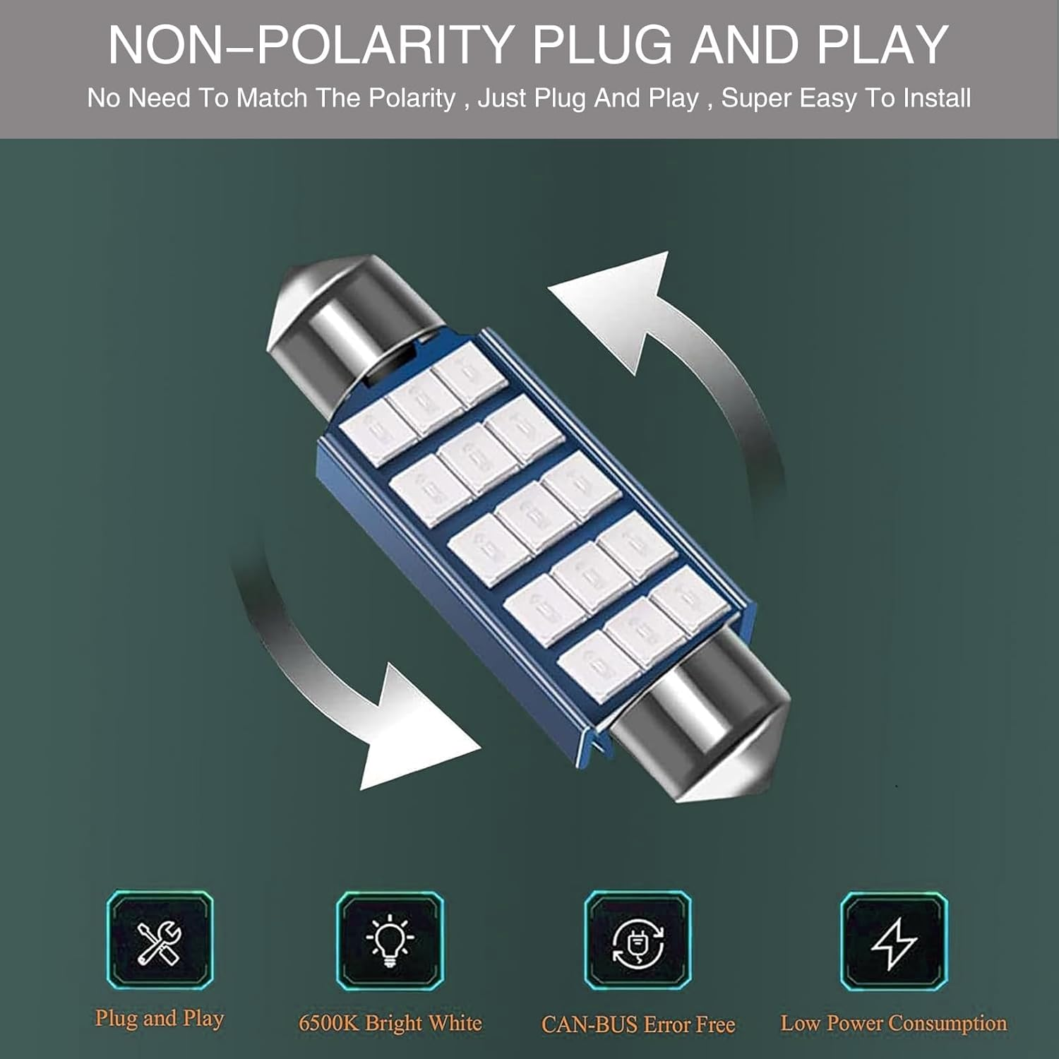 2 PCS Car LED Extremely Bright Bulbs, 1.6" 6000K 2835 Chipsets 1200LM Bulbs for LED Interior Dome Map Door Lights 211-2 212-2 569 6411 6451 41Mm 42Mm (Blue) image number 4