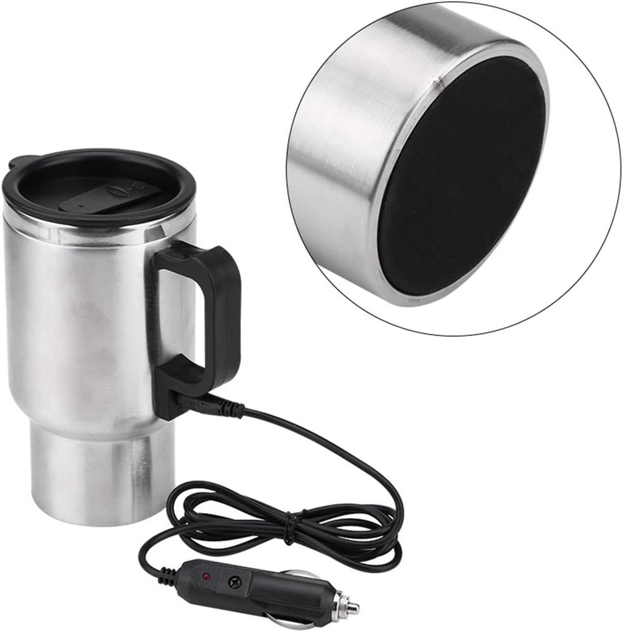 12V Electric Incar Stainless Steel Travel Heating Cup, 450Ml, Vacuum Insulation Technology, Food Grade Material, Indicator Light, Sealed Kettle Cover, Fits Most Car Cup Holders image number 1