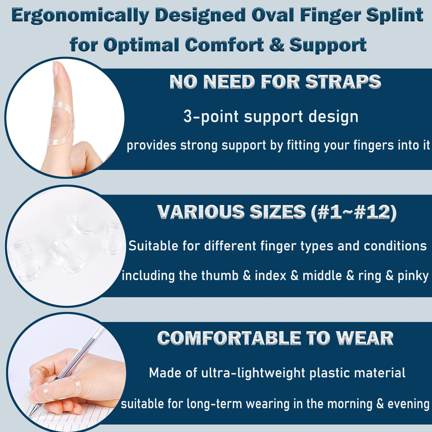 SILHOL 10 Pieces Waterproof Finger Splints, Arthritis and Trigger Finger Support Fits All Fingers (Sizes 2-12) image number 1