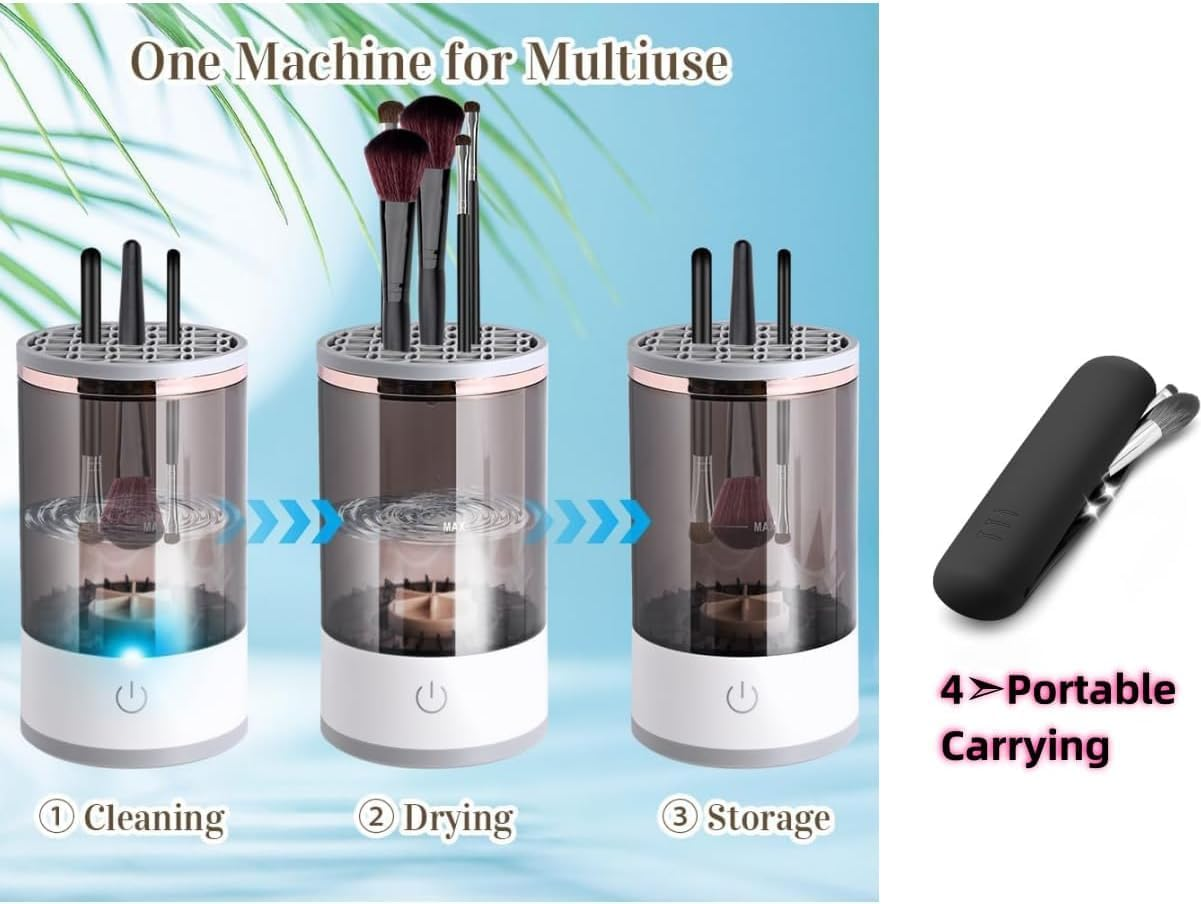 Wilaine Electric Makeup Brush Cleaner Portable Automatic Spinner Cosmetics Brushes Cleaning Tools for All Size Beauty Makeup Brushes Set Mit Makeup Brush Holder image number 1