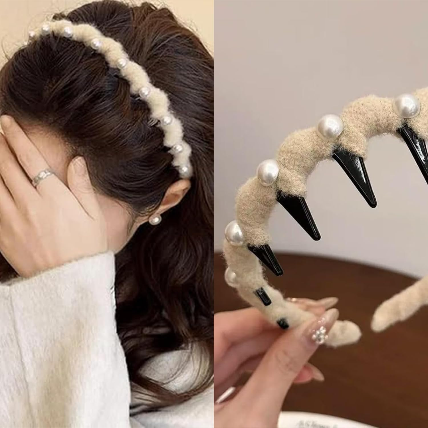 Pack of 3 Vintage High Cranium Artificial Pearl Hairband, Women'S Headbands, Pearl Headband, Elegant Hair Band for Weddings, Parties and Daily Use, Comfortable and Stylish Design image number 4