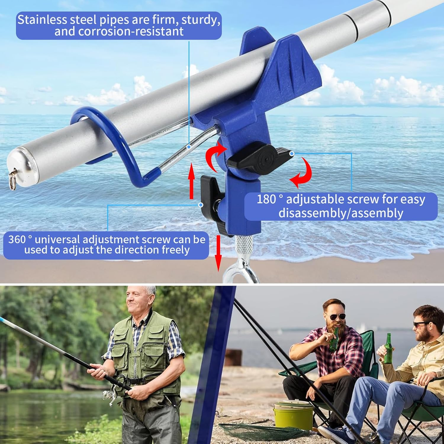 2 Pcs Fishing Rod Holders for Bank Fishing, 360 Degree Adjustable Lake Bank Fishing Rod Pole Holders, Free Positioning Fishing Pole Bracket, Fishing Pole Holders for Ground, Beach, Bank image number 3