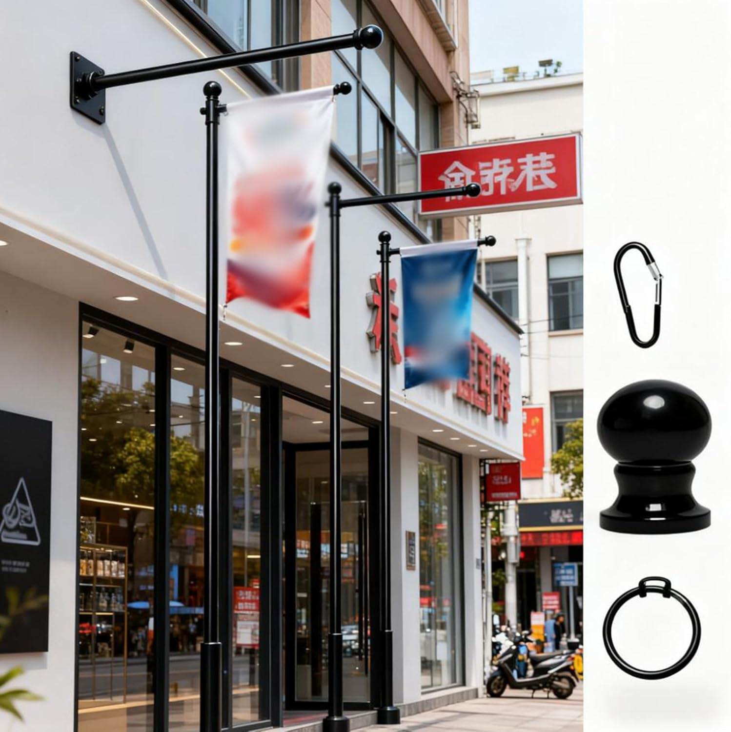 1.6M/5.5FT Telescopic Flag Pole Kit,Rotating Heavy Duty Flag Poles,Weather-Resistant Stainless Steel Guide Banner Flagpole with 360&deg; Rotating Rings, for House Residential,Or Commercial