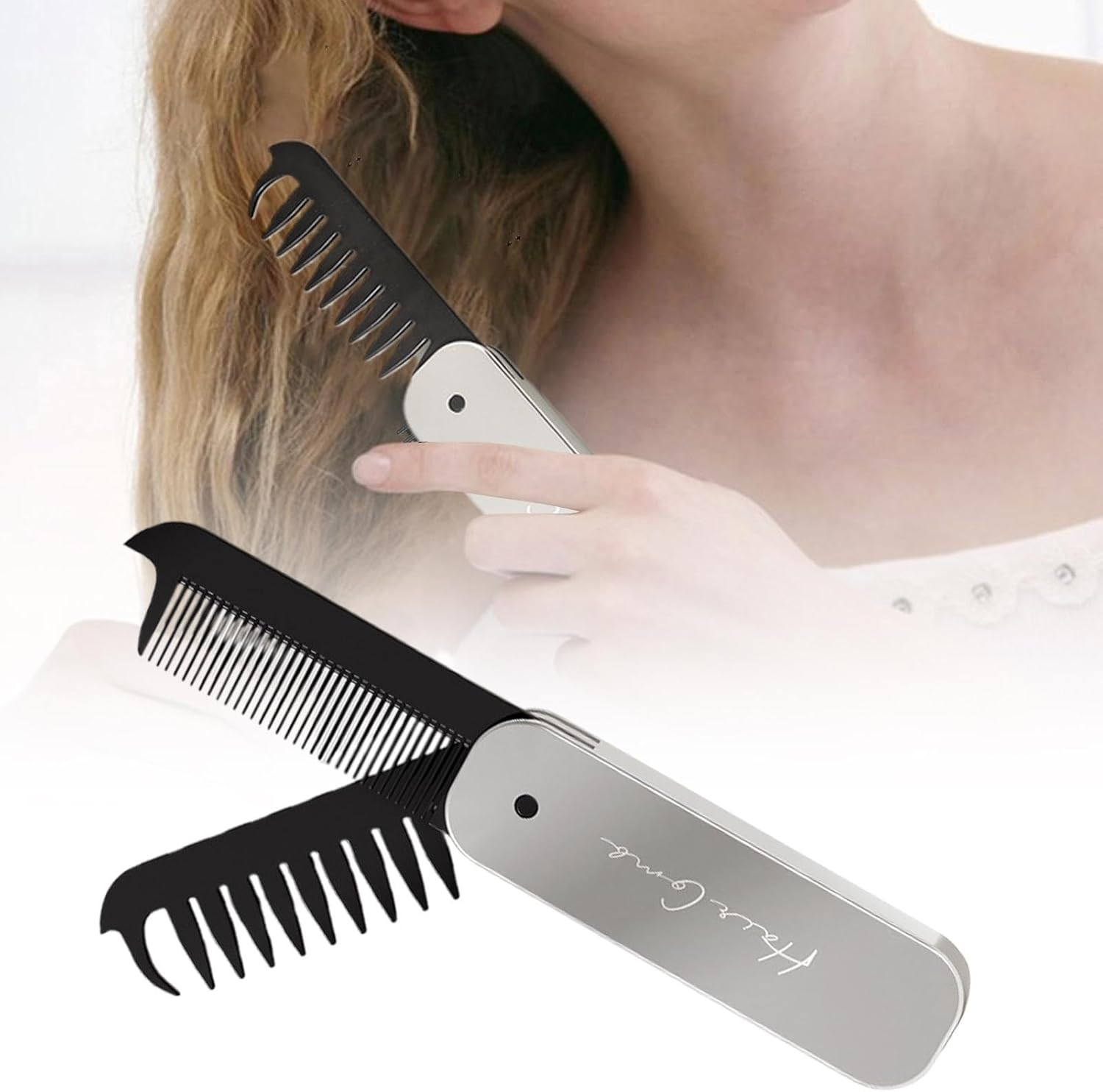 Foldable Hair Brush,Travel Brushes for Hair 2 in 1 Fine Tooth Comb & Wide Tooth Comb | Compact Hairbrush Purse Comb Hair Styling Tools for Gym Trip School Work Men Women