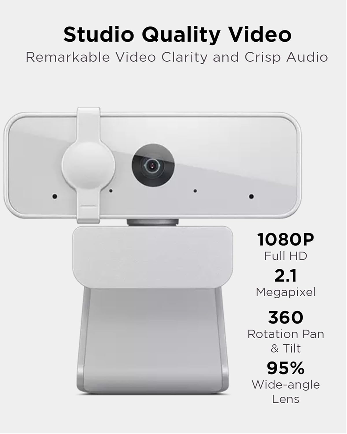 Lenovo HD 1080P Webcam (300 FHD) - Monitor Camera with 95&deg; Wide Angle, 360&deg; Rotation Pan & Tilt, Dual Microphones &ndash; Attachable Desktop Cam with Privacy Shutter for Remote Work, Streaming & Gaming image number 6