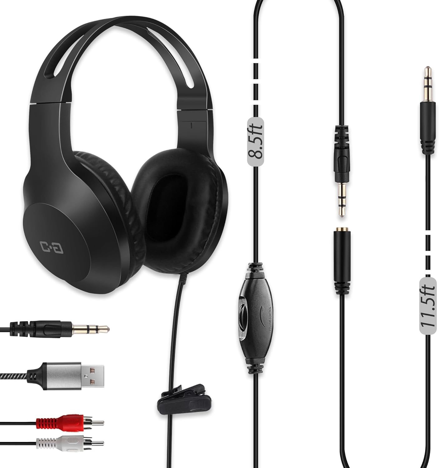 DUNGZDUZ 20Ft Extra Long Cord Headphones for TV & PC with Volume Control, Wired TV Headset with Extension Cable, 3.5Mm Aux Jack with USB & RCA Adapters for More Tvs, Senior Friendly image number 6