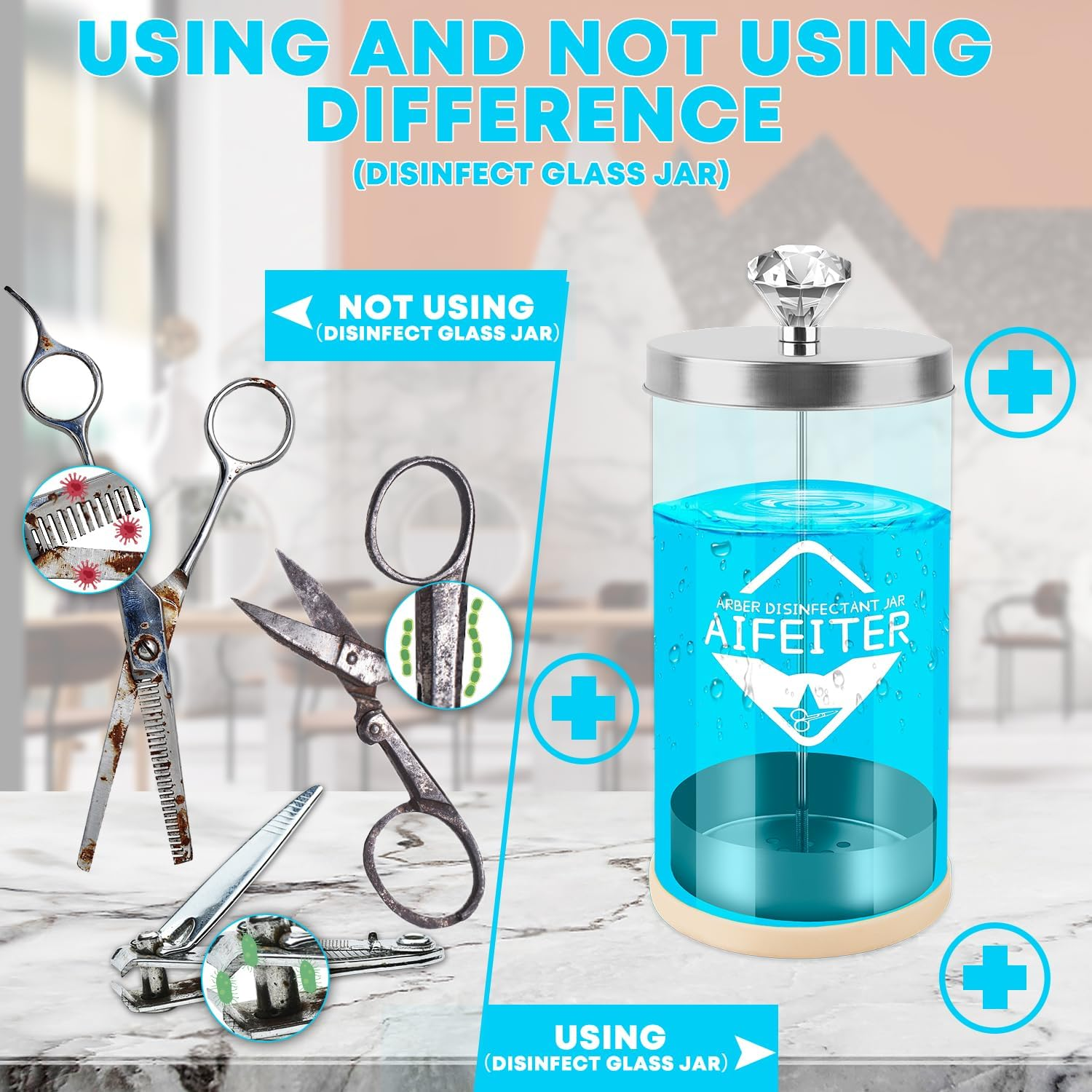 Barber Disinfectant Jar (30 Oz) with Stainless Steel Tray and Removable Basket - Sterilizing Container for Salon or Nail Spa Tools image number 2