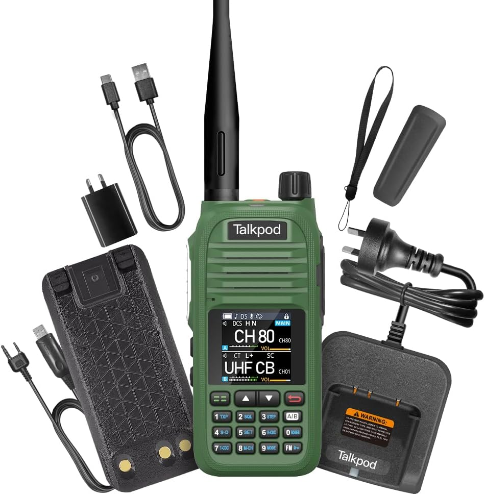 Talkpod A36SE 5Watt Handheld UHF CB Radio, 80 Channels, 1500Mah Battery, IP54, CTCSS/DCS, Dual Watch, 1 Pack (Green) image number 2