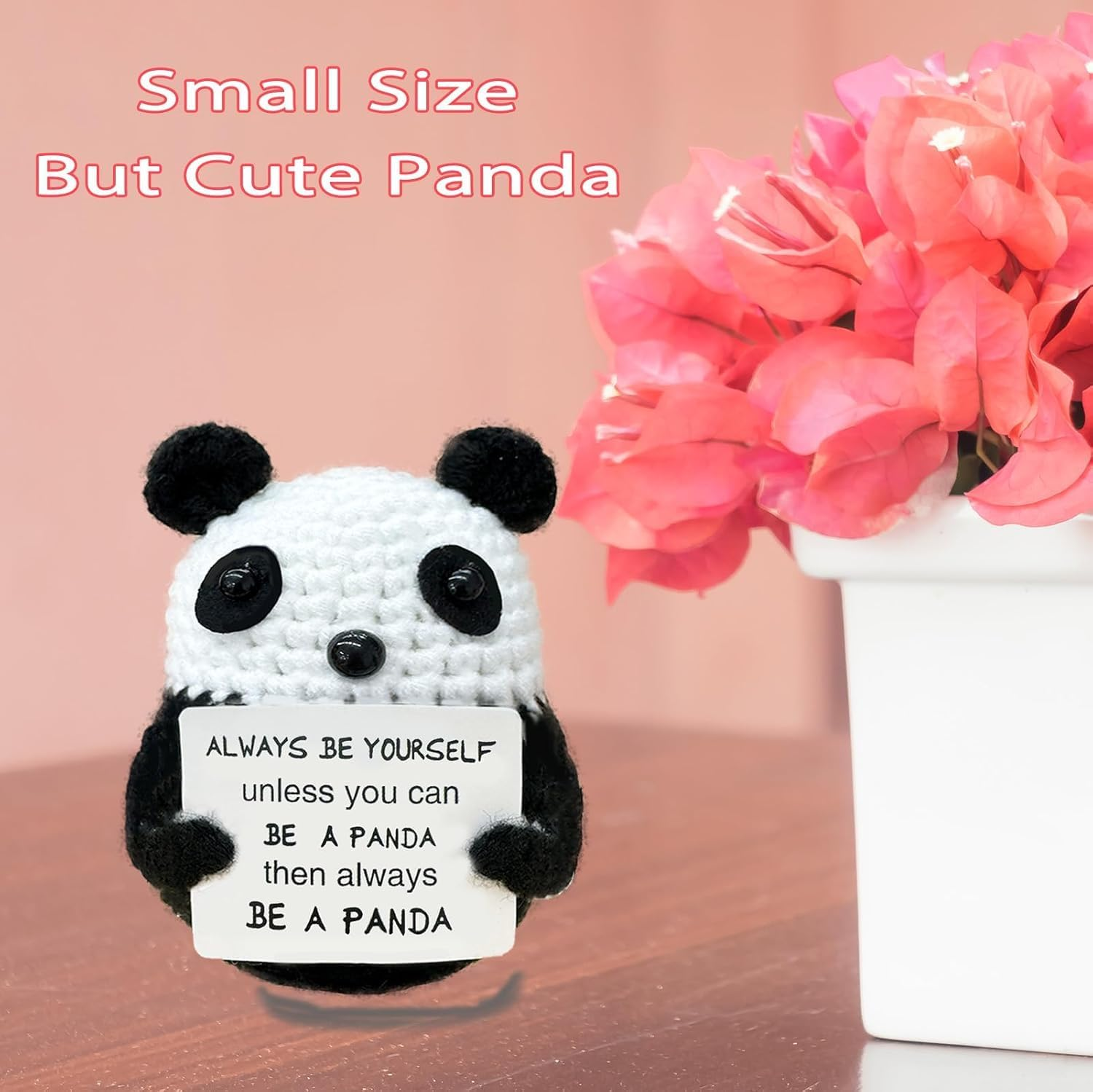 Fathers Day Gift Funny Panda Crochet Gifts, Inspirational Small Animals Cute Stuff, Birthday Gifts for Women and Men, Handmade Emotional Positive Crochet Panda Decor. image number 3