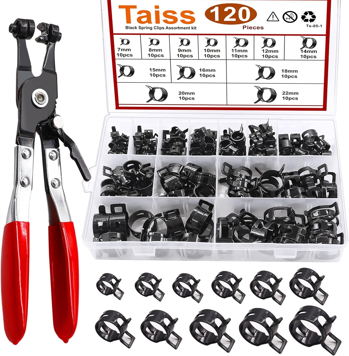 Taiss 160PCS 6-17Mm Spring Band Type Hose Pipe Clamp Assortment Kit.Low Pressure Air Clip Clamp for Hose Fuel Silicone Vacuum Sleeving Hose Clamp (6Mm 7Mm 9Mm 10Mm 11Mm 14Mm 16Mm 17Mm)