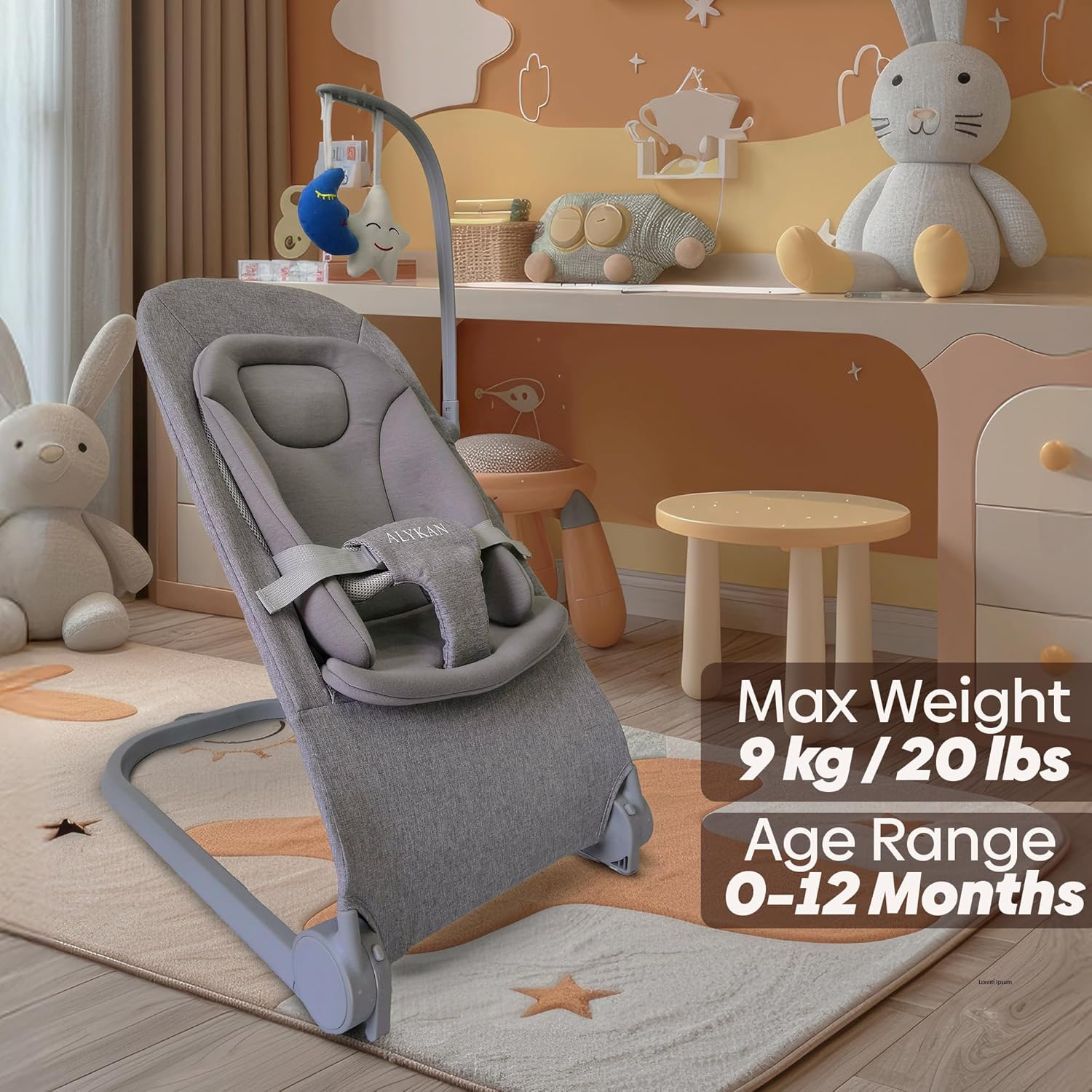 Baby Bouncer Seat for Newborns to 12 Months | Foldable & Lightweight Bouncy Chair with 3 Recline Positions | Soft Mesh Fabric | No Battery Rocker | Infant Bouncer from Birth to Toddler image number 1