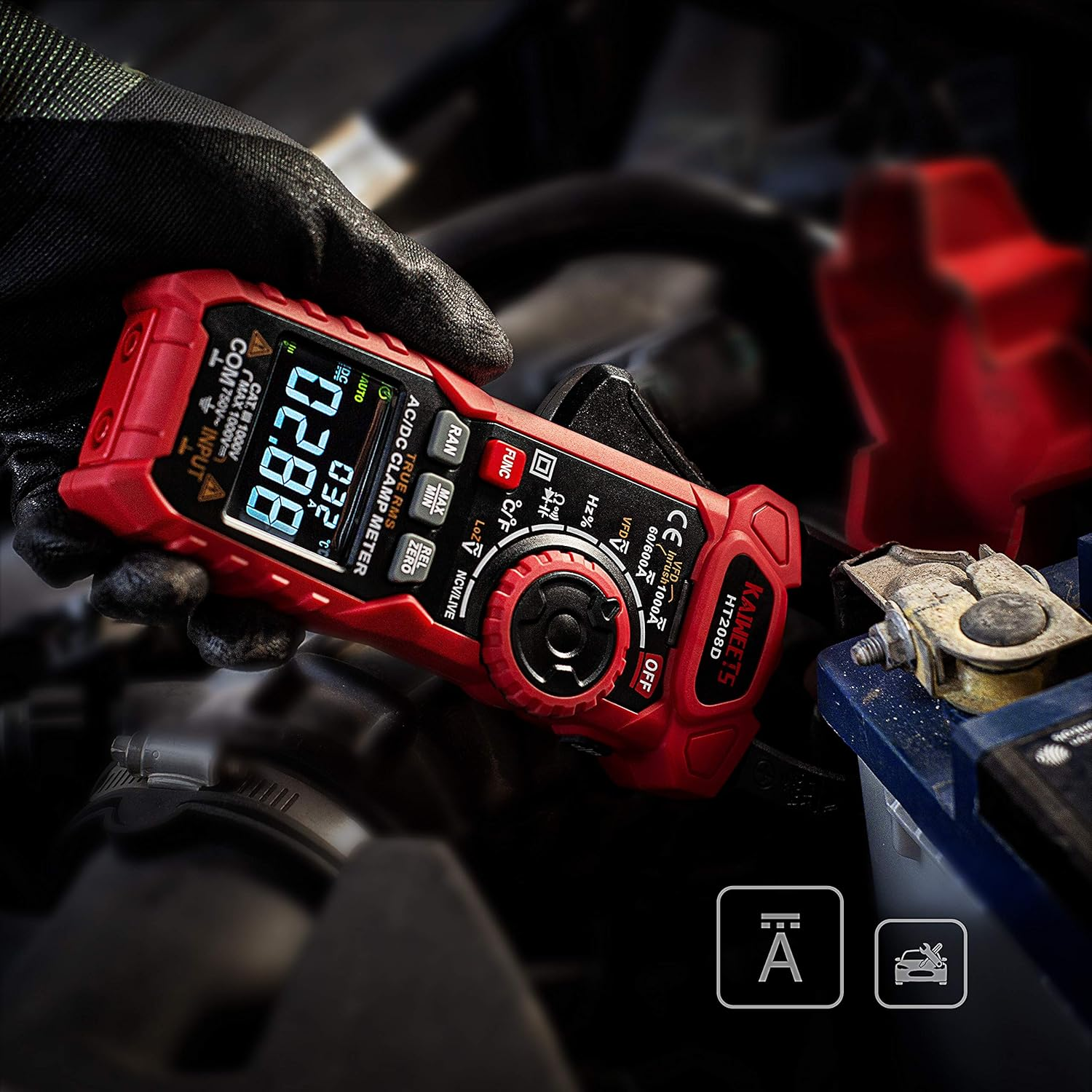 KAIWEETS Inrush Clamp Meter 1000A True RMS AC/DC Current Amp Meter, VFD, LOZ Mode, 6000 Counts, Measures Current Voltage Temperature Capacitance Resistance Diodes Continuity Duty-Cycle (HT208D) image number 3