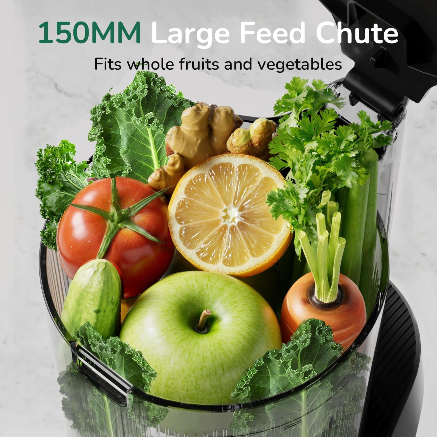 Canoly Cold Press Juicer Machines,150Mm Wide Chute with Dual Strainers for Juice & Sorbet Masticating Juicer Powerful AC Brushless Motor, Self-Prepping Anti-Clog System and BPA Free, Space Gray image number 2