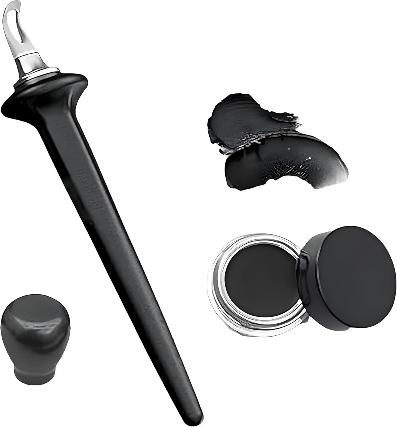 Eyeliner Set, Waterproof and Smudgeproof with Silicone Applicator Brush Cream Formula, Multi-Purpose Eyeshadow Stencil and Eyeline Guide, Black Pen and Cream image number 1