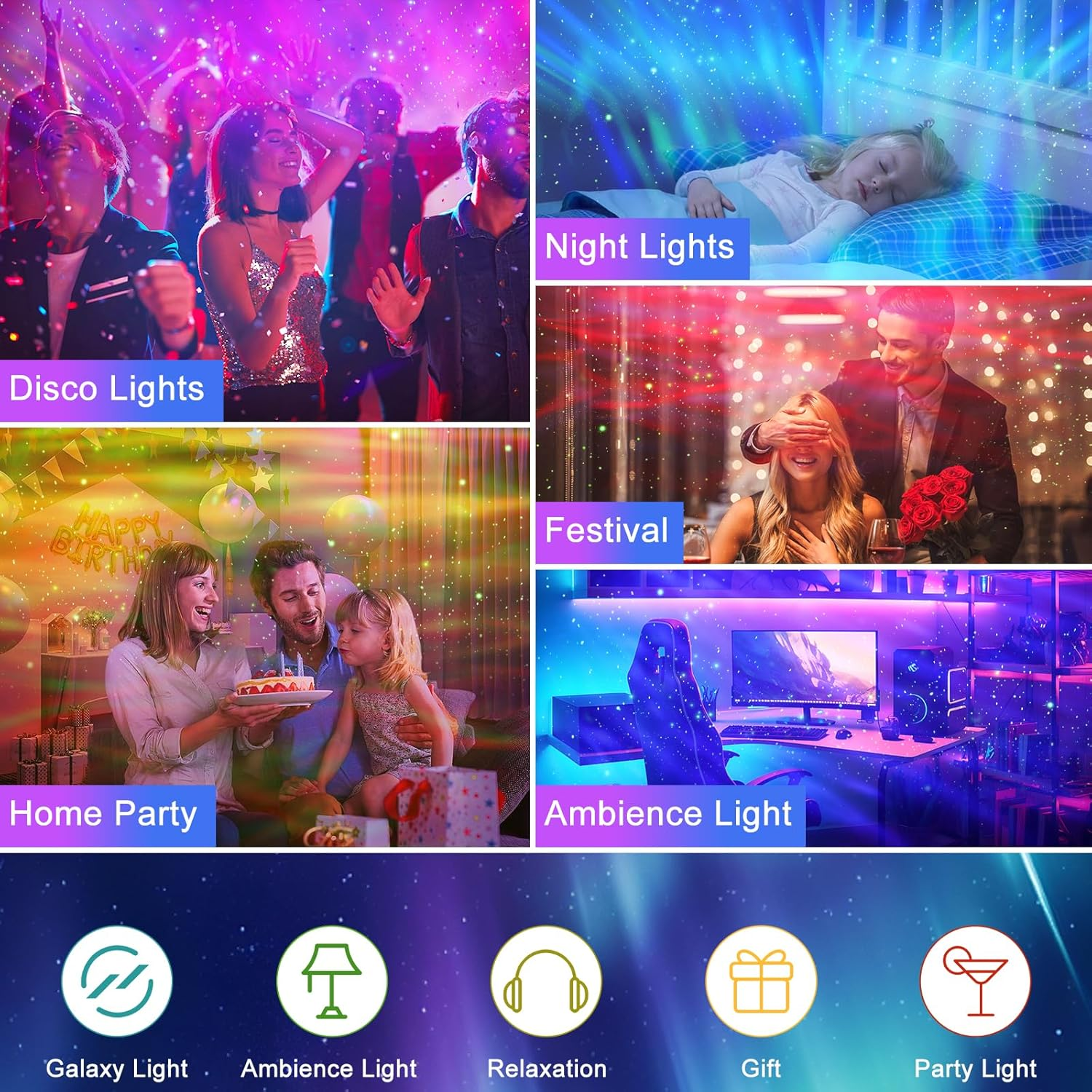 Galaxy Star Projector with 162 Lighting Modes & Remote Control - Aurora Nebula Night Light for Bedroom, 360 Degree Magnetic Base, Kids Adults Home Theater Game Room Decor image number 2