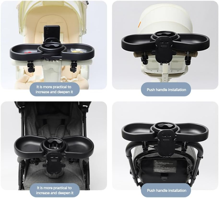 Universal Stroller Snack Tray, Stroller Tray Accessories, Stroller Cup Holder, Adjustable Clamp Design, Spill-Resistant Grip Feature, for City Walks, Car Trips, Park Visits (Black) image number 3