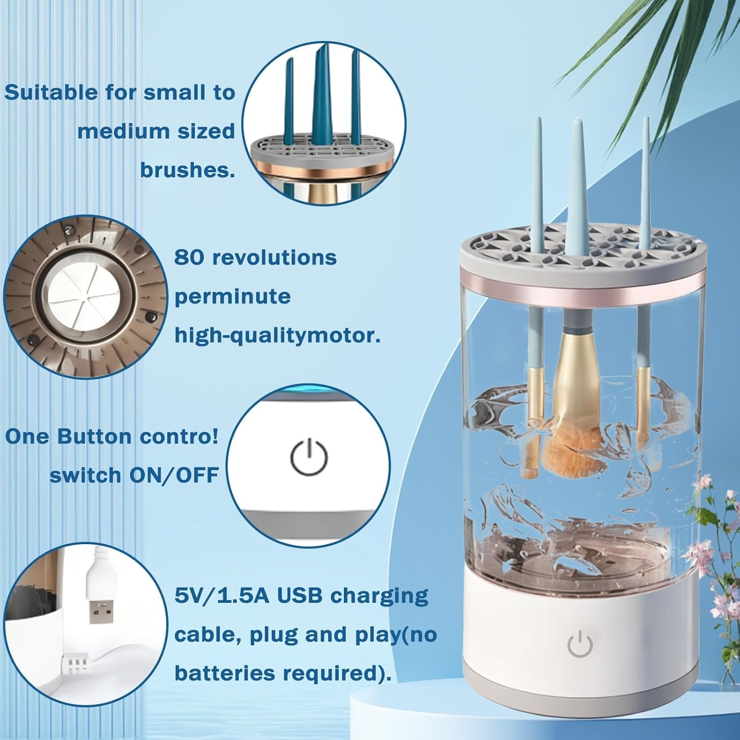 Make up Brush Cleaner, Cosmetic Brush Cleaner, Automatic Spinning Makeup Brush Cleaner for for All Size Makeup Brush (Transparent) image number 4