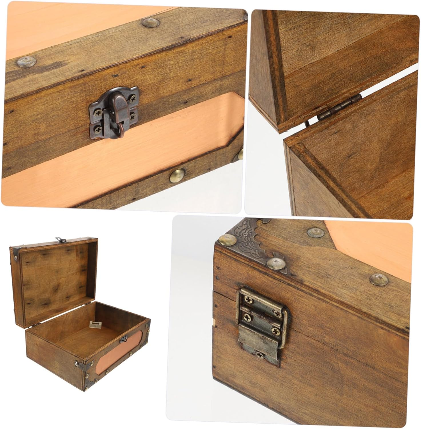 Retro Storage Box Vintage Wooden Craft Storage for Jewelry Decorative Treasure Chest image number 5