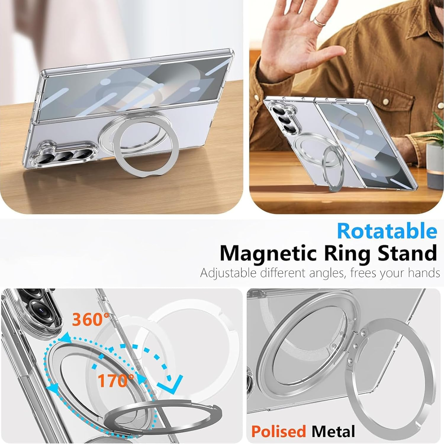RUNGOS 360&deg;Rotatable Ring for Samsung Z Fold 7 Case Magsafe, with Stand [Strong Magnet] [With Screen Protector] for Samsung Galaxy Z Fold 7 Case Phone Kickstand, Shockproof Magnetic Cover Sturdy 2025 image number 5