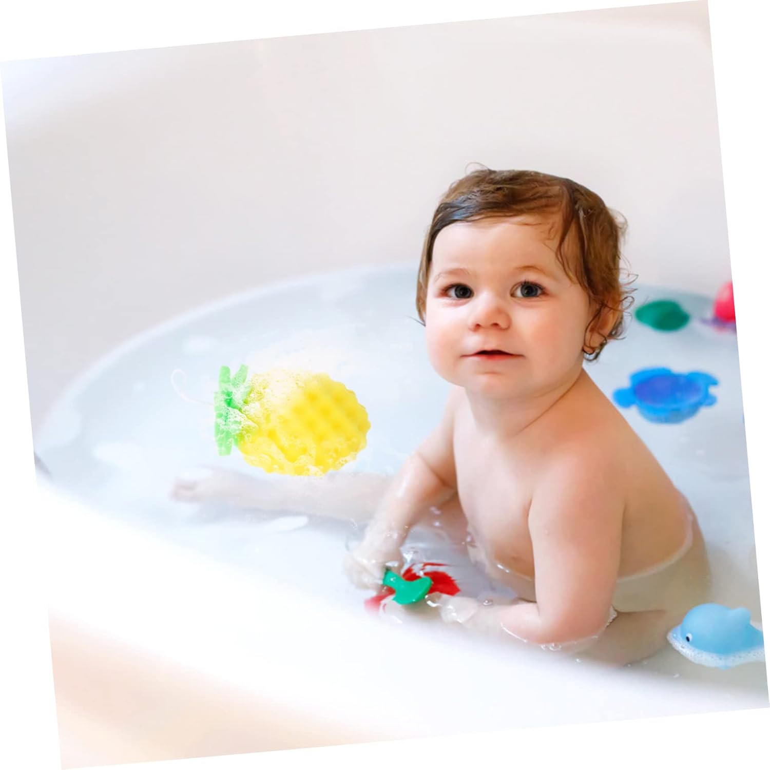 HEALEEP Baby Bath Brush and Exfoliating Sponge Toddler Bath Scrubber Soft Pineapple Shape for Newborn Shower image number 4