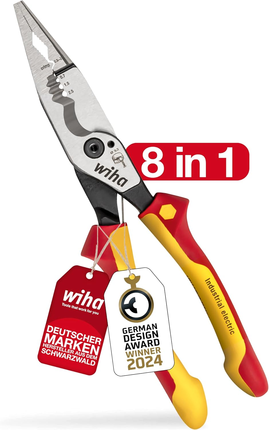 Wiha Multifunctional Pliers for Electricians 8-In-1 I Crimping, Stripping, Cutting, Gripping, Deburring, Bending, Screwing, Cutting Screws (45705) image number 6