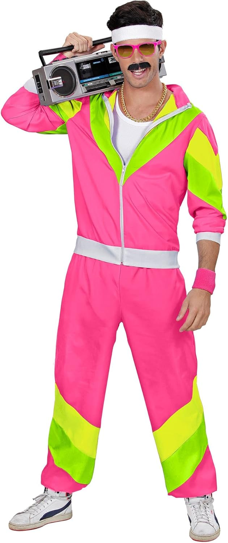 WIDMANN 98819 - Adult Costume 80S Tracksuit, Pink/Yellow/Green, XXXL image number 4