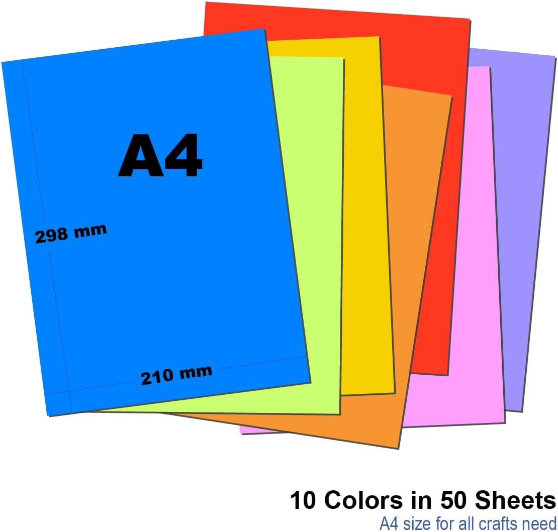 Cororio A4 230Gsm Premium Coloured Paper Cadrdstock - 50 Sheets, 10 Vibrant Colors - Heavyweight Cardstock with Vivid Colors - Crafts, School Projects, Invitations, DIY Art, Professional Printing​ image number 3