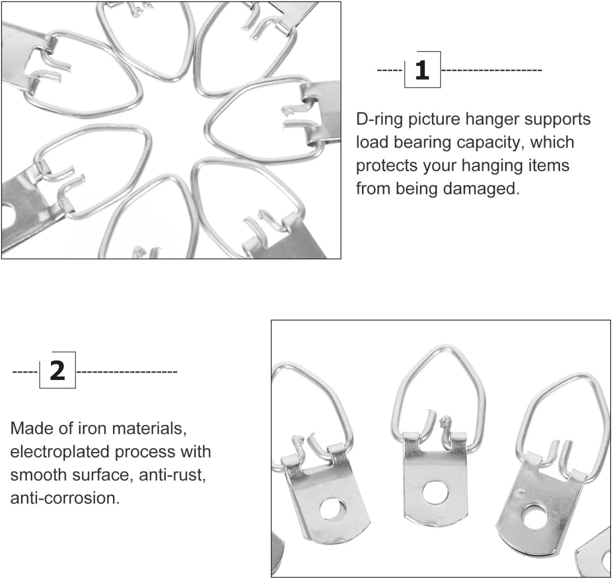 Tofficu 100Pcs D-Ring Picture Hooks Wall Hangers for Mirrors Canvas Frames Photo Art Hanging Hardware Heavy Duty Metal 1.26X0.55 Inch